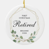 Eerste Kerstmis in ruste Moderne Greenery Gold Lij Keramisch Ornament (Achterkant)