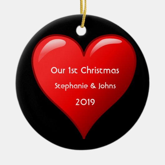 Eerste Kerstmis in Together Cute Red Heart 2019 Bl Keramisch Ornament (Voorkant)