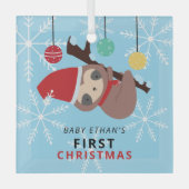 Eerste Kerstmis Kawaii-feestdag in de winter Glas Ornament (Voorkant)