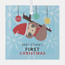 Eerste Kerstmis Kawaii-feestdag in de winter Glas Ornament