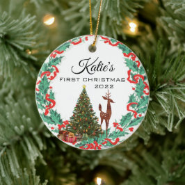Eerste kerstmis keramisch ornament