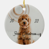 Eerste Kerstmis kleine sneeuwpop Keramisch Ornament (Achterkant)