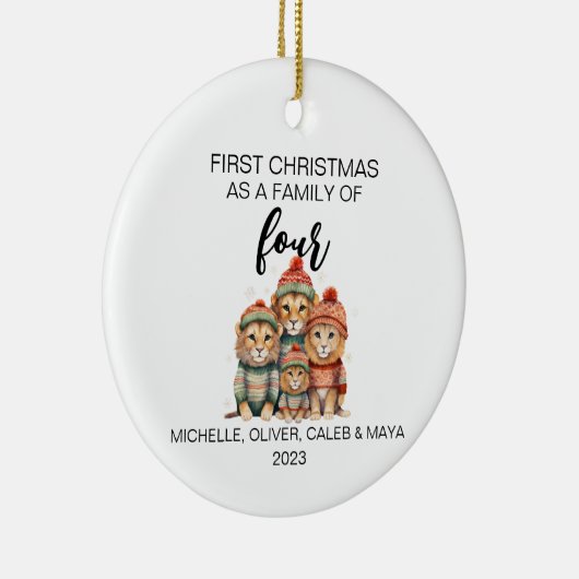 Eerste Kerstmis Leeuw Familie van Vier Keramisch Ornament (Rechts)