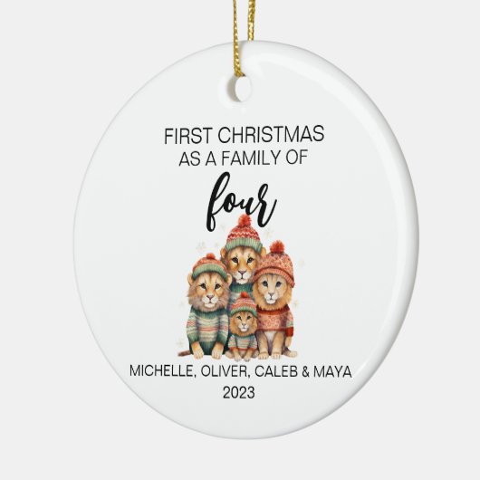 Eerste Kerstmis Leeuw Familie van Vier Keramisch Ornament (Links)