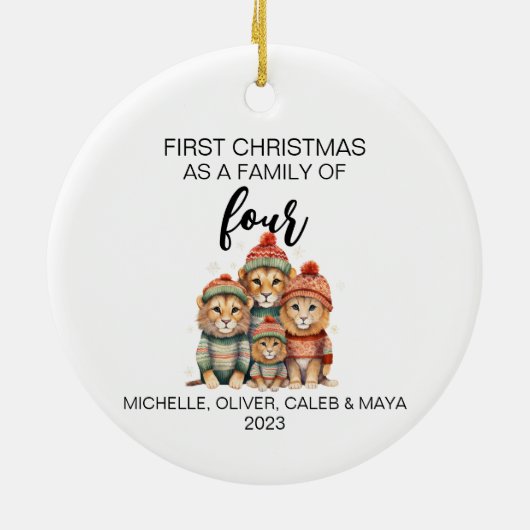 Eerste Kerstmis Leeuw Familie van Vier Keramisch Ornament (Achterkant)
