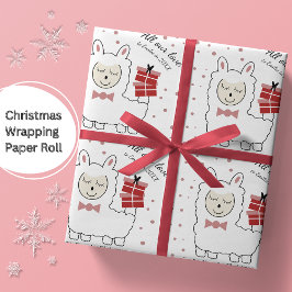 Eerste Kerstmis: Llama en Cadeaus (rood) Cadeaupapier