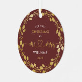 Eerste Kerstmis man en vrouw Gold Wreath Foto Metalen Ornament (Voorkant links)