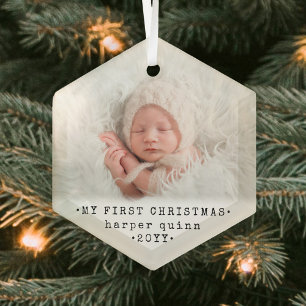 Eerste Kerstmis Matig Hexagon Foto voor baby's Glas Ornament