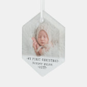Eerste Kerstmis Matig Hexagon Foto voor baby's Glas Ornament (Voorkant links)