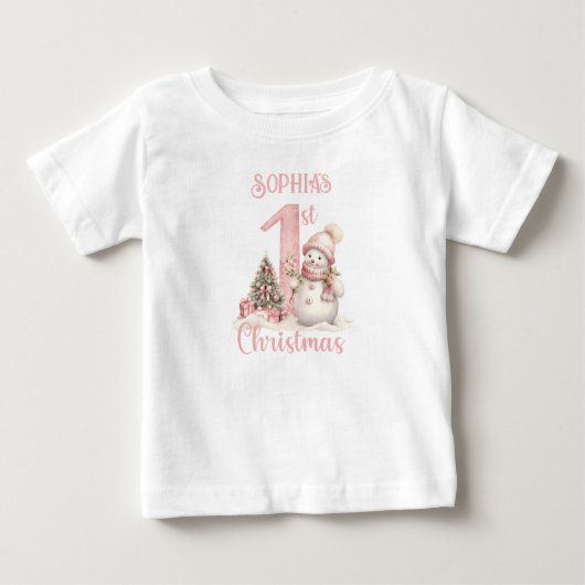 Eerste Kerstmis Meisje Roze  Sneeuwman (Voorkant)