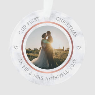 Eerste kerstmis meneer en mevrouw foto elegante ma ornament
