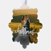 Eerste kerstmis meneer en mevrouw kerstbal kaart (Links)