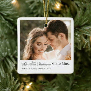 Eerste kerstmis meneer en mevrouw pasgetrouwden fo keramisch ornament