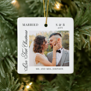 Eerste kerstmis meneer en mevrouw Script 2 Foto Keramisch Ornament