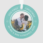 Eerste kerstmis meneer & mevrouw 2 foto modern tea ornament (achterkant)