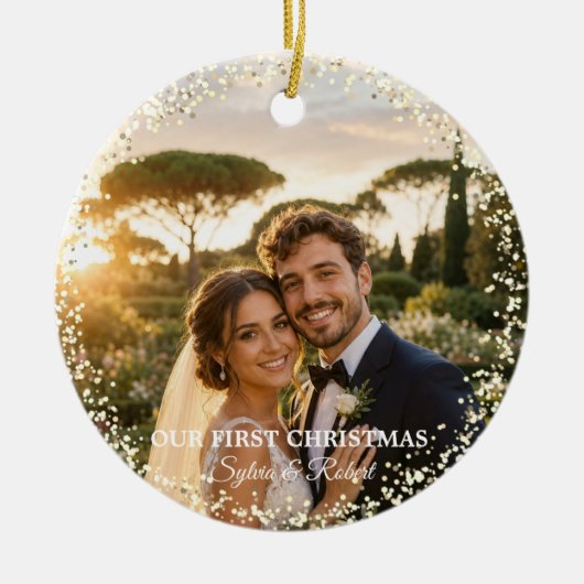 Eerste kerstmis meneer mevrouw aangepaste foto keramisch ornament (Voorkant)