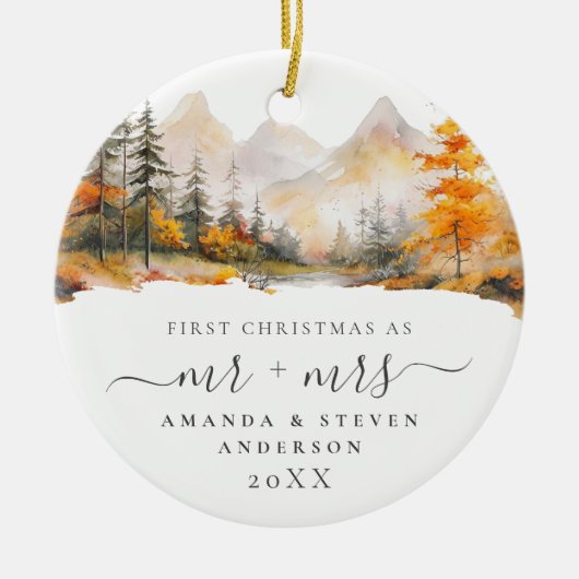Eerste kerstmis meneer mevrouw berg bos bruiloft keramisch ornament (Voorkant)