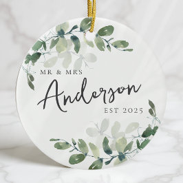 Eerste kerstmis meneer & mevrouw Eucalyptus Keramisch Ornament