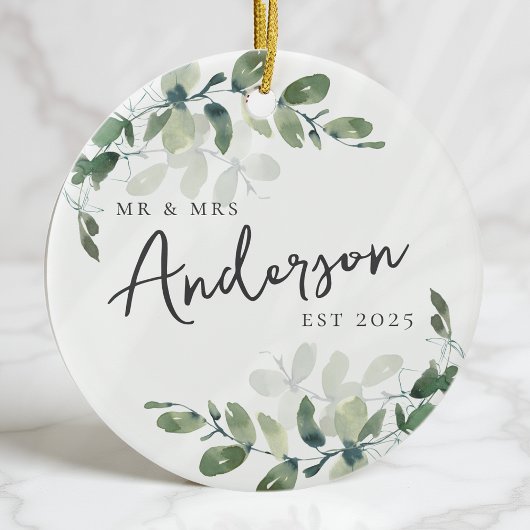 Eerste kerstmis meneer & mevrouw Eucalyptus Keramisch Ornament