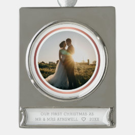 Eerste kerstmis meneer & mevrouw foto elegant verzilverd banner ornament