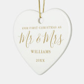 Eerste kerstmis meneer mevrouw goud handtekening s keramisch ornament (Links)