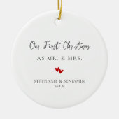 Eerste Kerstmis meneer mevrouw rode harten paar fo Keramisch Ornament (Voorkant)