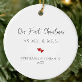 Eerste Kerstmis meneer mevrouw rode harten paar fo Keramisch Ornament