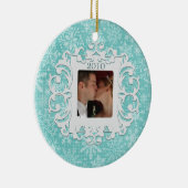 Eerste Kerstmis met aangepaste foto en datum Keramisch Ornament (Rechts)