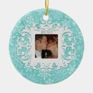 Eerste Kerstmis met aangepaste foto en datum Keramisch Ornament