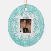 Eerste Kerstmis met aangepaste foto en datum Keramisch Ornament (Links)