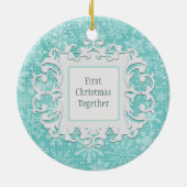 Eerste Kerstmis met aangepaste foto en datum Keramisch Ornament (Achterkant)