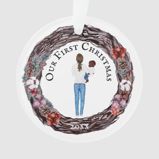 Eerste Kerstmis met alleenstaande moeder baby DIY Ornament (voorkant)