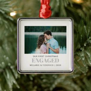 Eerste Kerstmis met COUPLE-foto GRAY Metalen Ornament