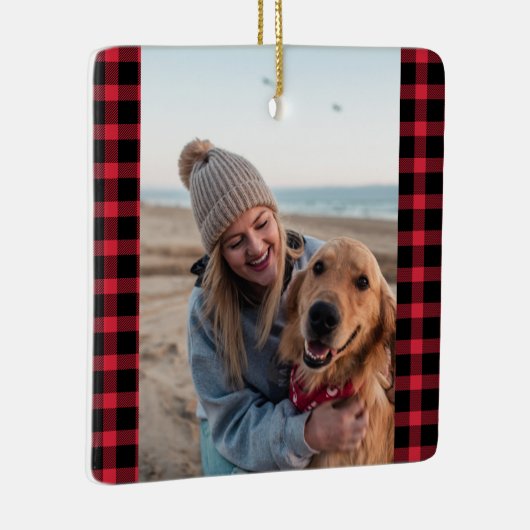 Eerste Kerstmis met Dog Photo Holiday Keramisch Ornament (Rechts)