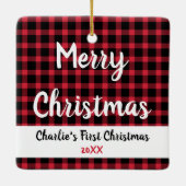 Eerste Kerstmis met Dog Photo Holiday Keramisch Ornament (Achterkant)