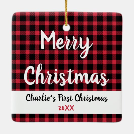 Eerste Kerstmis met Dog Photo Holiday Keramisch Ornament (Achterkant)