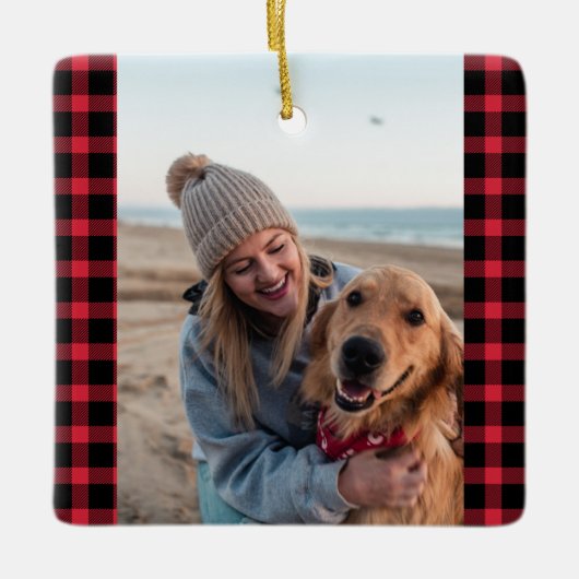 Eerste Kerstmis met Dog Photo Holiday Keramisch Ornament (Voorkant)
