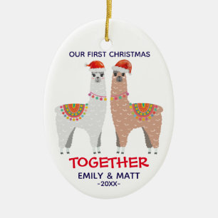 Eerste Kerstmis met een paar lama Keramisch Ornament