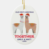 Eerste Kerstmis met een paar lama Keramisch Ornament (Achterkant)