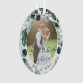 Eerste Kerstmis met foto Mr en Mrs newlyweds Ornament (voorkant)