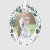 Eerste Kerstmis met foto Mr en Mrs newlyweds Ornament (voorkant)