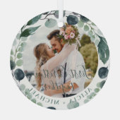 Eerste Kerstmis met foto's Glas Ornament (Achterkant)