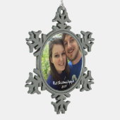 Eerste Kerstmis met fotoversiering Tin Sneeuwvlok Ornament (Links)