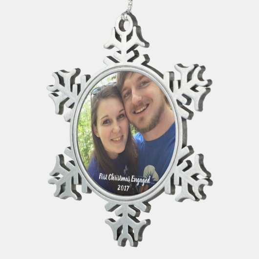 Eerste Kerstmis met fotoversiering Tin Sneeuwvlok Ornament (Rechts)