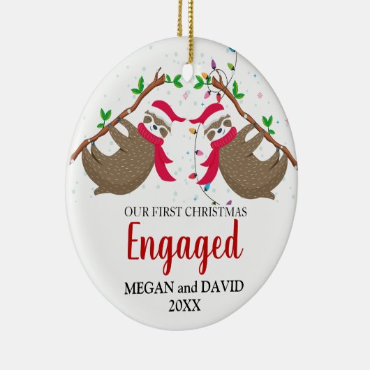 Eerste Kerstmis met Funny Sloths Keramisch Ornament (Rechts)