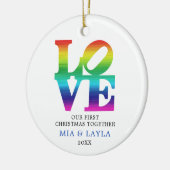 Eerste Kerstmis met gepersonaliseerde regenboogvlu Keramisch Ornament (Links)