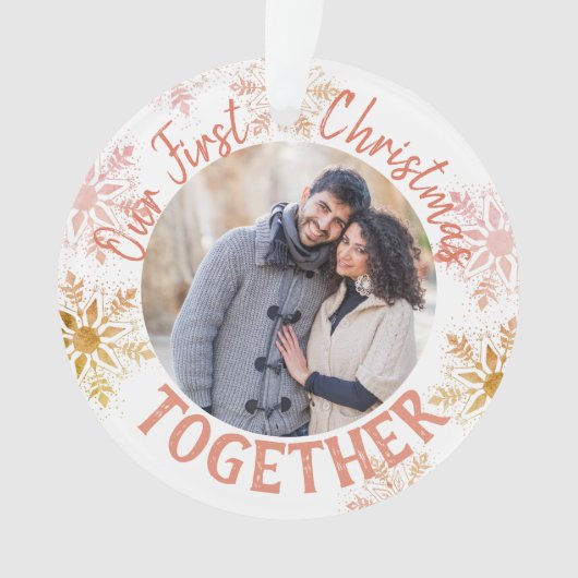 Eerste Kerstmis met Gold Blush Snowflakes Ornament (voorkant)