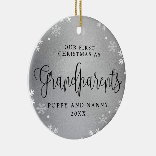 Eerste Kerstmis met grootouders Silver Photo Keepo Keramisch Ornament (Rechts)