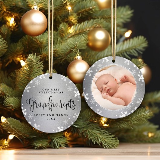 Eerste Kerstmis met grootouders Silver Photo Keepo Keramisch Ornament