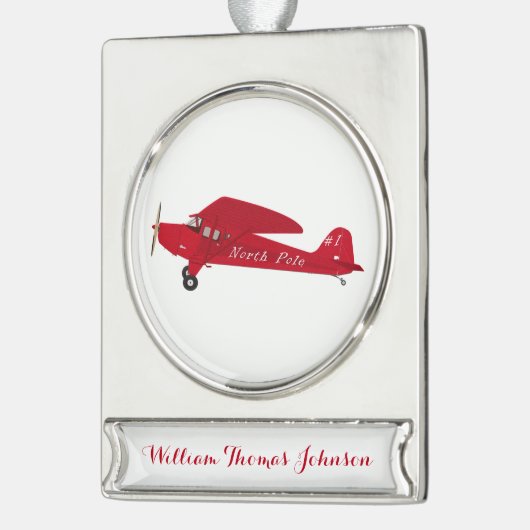 Eerste Kerstmis met het Noordpoolvliegtuig Baby Bo Verzilverd Banner Ornament (Links)